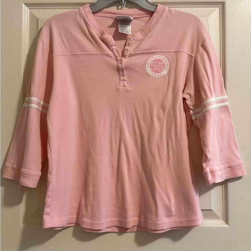 💖 Vintage Disney Disneyland Resort Pink Henley Top Size L